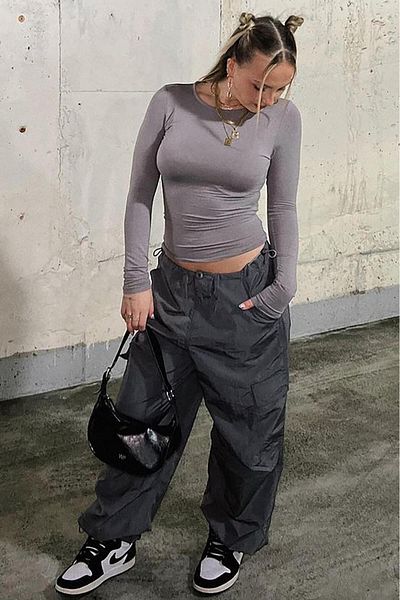 Seeh Painted Gray Crew Neck Basic Long Sleeve Body SH142