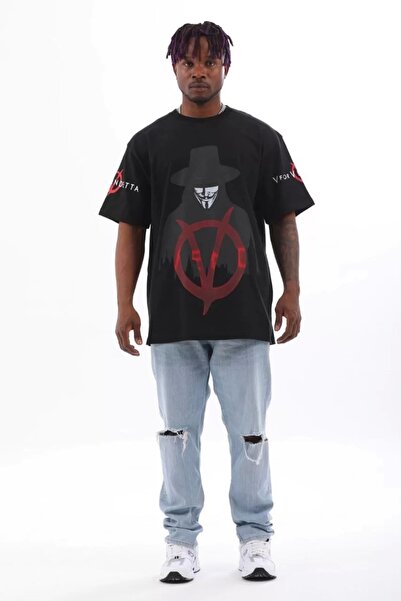 New Shine Unisex Oversize Printed Crew Neck T-Shirt - Black