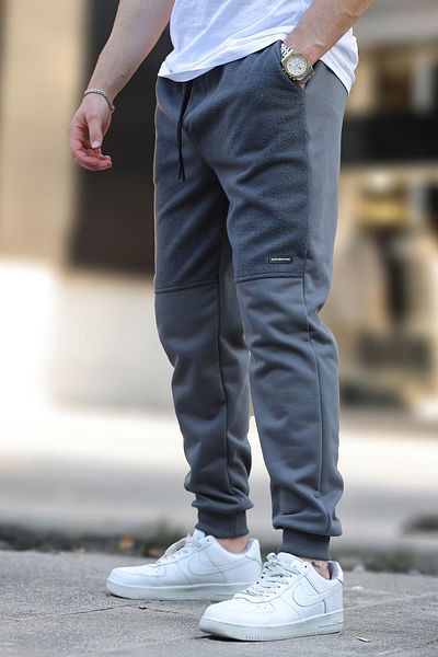 Madmext Ανδρικό Fleece Sweatpants - Smoked, Elastic Leg 6555