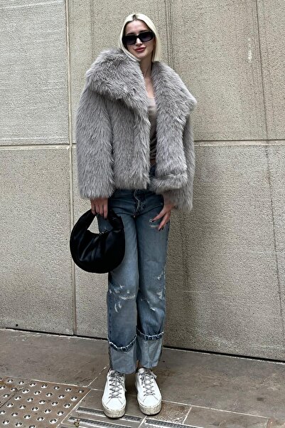 Madmext Szürke, puha textúrájú női bunda - MG2204