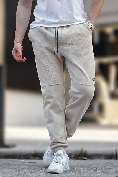 Madmext Beige Fleece-Jogginghose für Herren – elastisches Bein 6555