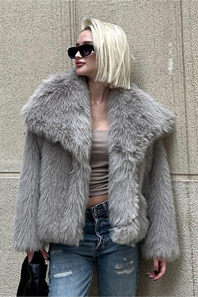 Madmext Szürke, puha textúrájú női bunda - MG2204