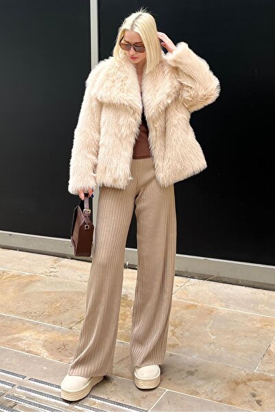 Madmext Μπεζ Γυναικείο Γούνινο Παλτό - Απαλή Υφή, MG2204