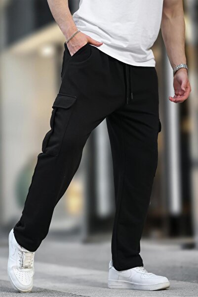Madmext 6552 Model Black Basic Sweatpants - Adjustable Waist Cargo Pocket