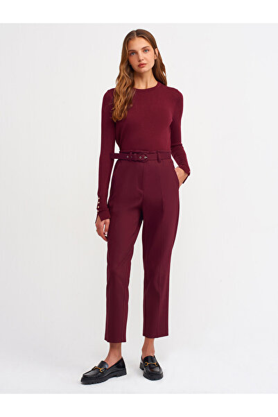 Dilvin 1267 Tricotaj cu gât crew Pulover-visiniu