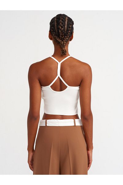 Dilvin 10349 Tricotaj decoltat Sportiv pe spate - Ecru