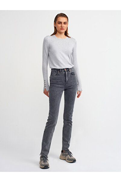Dilvin 1267 Crew Neck Sweater with Middle Sleeve Drop - gray Melange