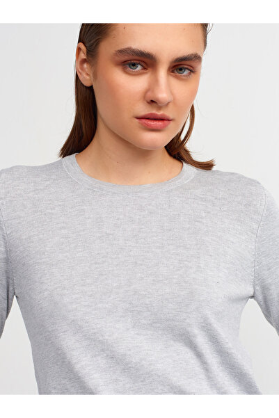 Dilvin 1267 Crew Neck Sweater with Middle Sleeve Drop - gray Melange