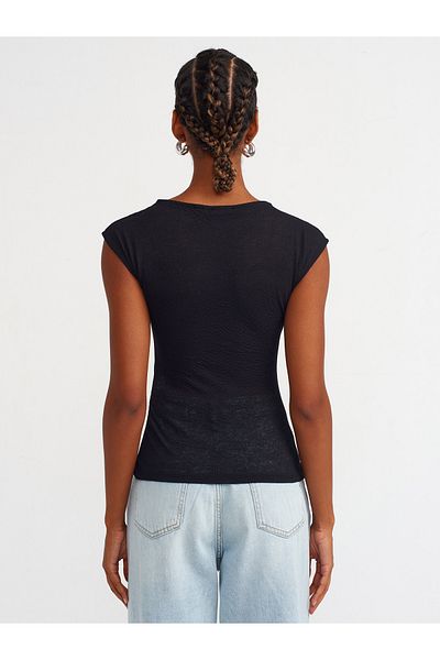 Dilvin 31091 Black Gathered Boat Neck Ball