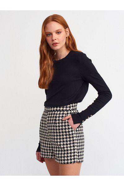 Dilvin 1267 Pulover cu mânecă mijlocie, cu gât roșu, negru