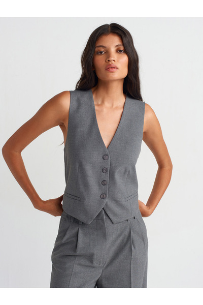 Dilvin 60545 Gray Blazer Vest - Back Detail