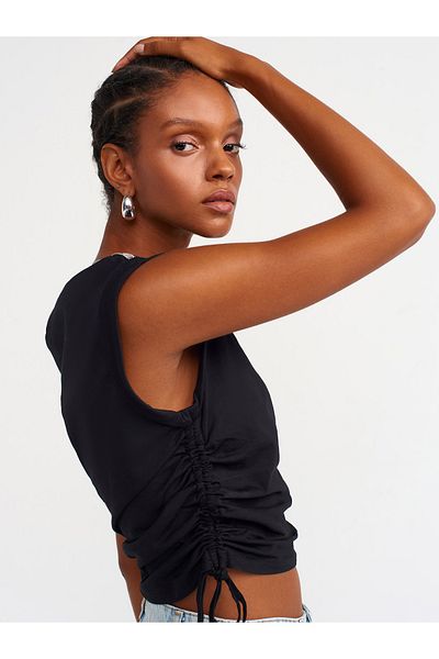 Dilvin 31075 Black Jewelled T-shirt - Side Gather Detail