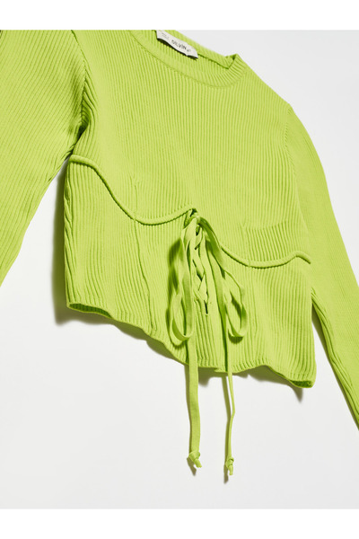 Dilvin 10193 Γιακάς ποδηλάτου μπροστά με δαντέλα Λεπτομερές πουλόβερ-λάιμ