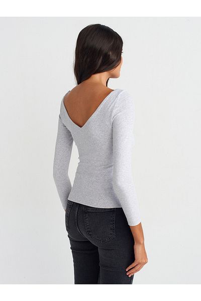 Dilvin 31206 Model V-Neck - Gray Melange Top
