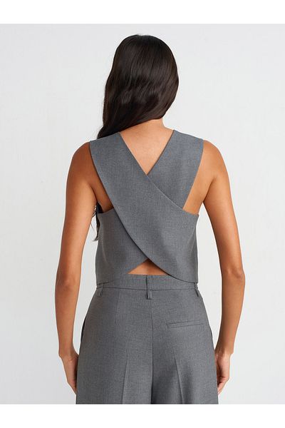 Dilvin 60545 Gray Blazer Vest - Back Detail
