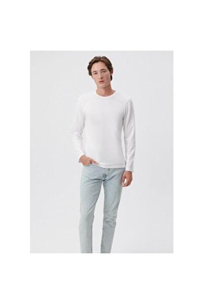 Mavi Мъжка бяла базова тениска с дълъг ръкав 062477-23248