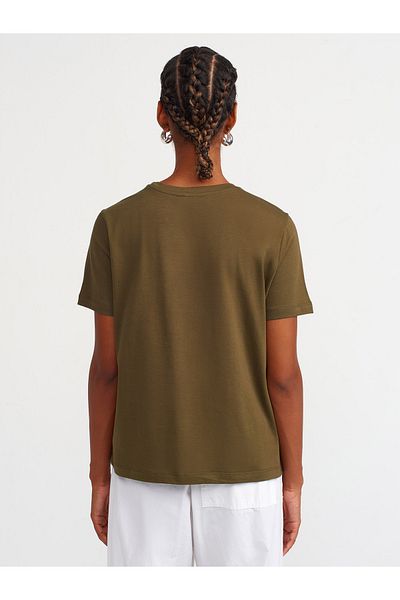 Dilvin 30740 Model - Tricou din bumbac cu decolteu - Kaki