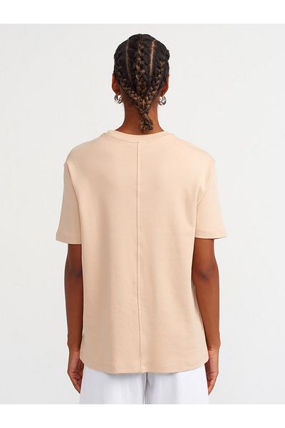 Dilvin 31218 Tricou din bumbac de culoare bej cu cusături