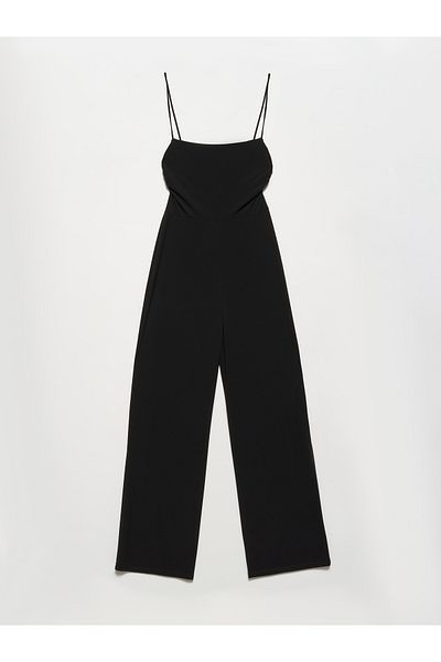 Dilvin 70344 Schwarzer Träger-Jumpsuit - Fensterdetail
