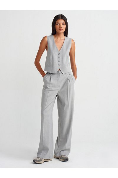 Dilvin 71545 - Light Gray Wide Leg Draped Trousers