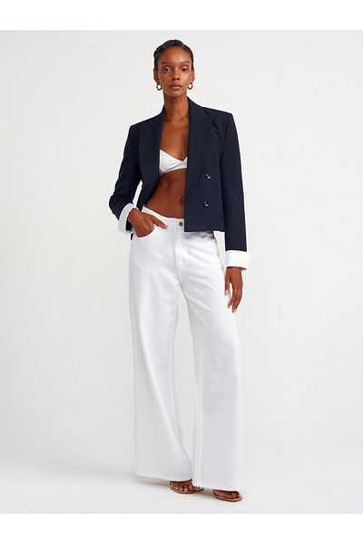 Dilvin Model 60735 Jachetă Blazer Bleumarin cu Manșete Contrast