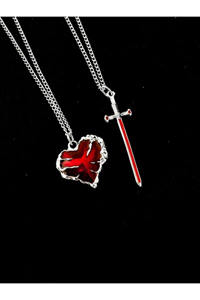 DarkellaStore Gotik Punk Kılıç Kalp 2'li Çift Kolyesi Arkadaşlık Kolyesi Sevg...