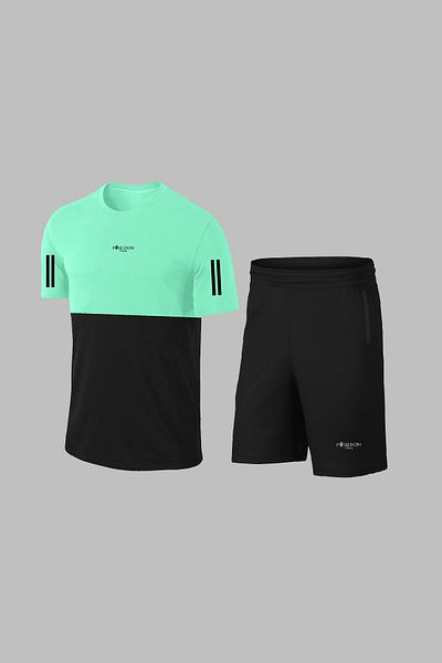 POSEIDON STORM Ανδρικό Water Green Dri-Fit υφασμάτινο μπλουζάκι με τσέπες Crew Neck Sports Casual T-shirt Σετ δύο τεμαχίων (S-3XL)