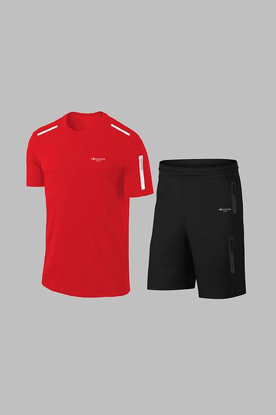 POSEIDON STORM Мъжки комплект от две части, удобни спортни шорти от плат Dri-fit в червено (S-3XL)