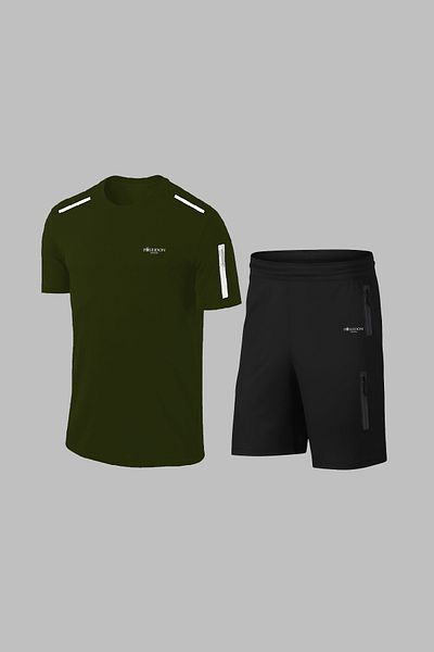 POSEIDON STORM Ανδρικό χακί Dri-fit ύφασμα με μασίφ γιακά κοντό μανίκι καθημερινό άνετο μπλουζάκι σορτς κάτω επάνω αθλητικό σετ (S-3XL)