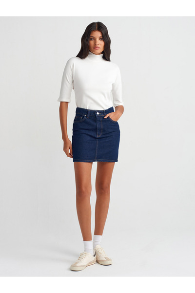 Dilvin 31244 Ecru Stand Collar T-Shirt