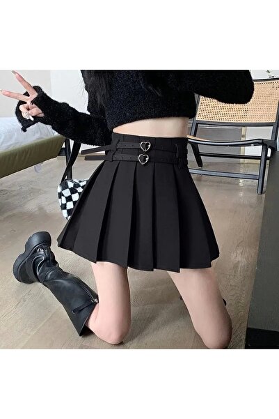 DarkellaStore Fusta plisată cu centură în formă de inimă Lolita Harajuku Y2K