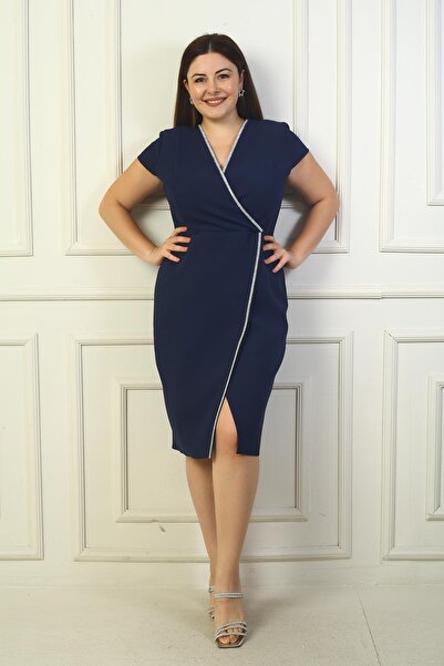 By Saygı Πέτρινος Λεπτομερής Διπλός Γιακάς Μισόμηνος Μανίκια B.B. Φόρεμα - Μπροστινό σκίσιμο