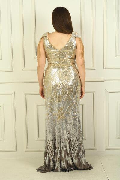 By Saygı Beaded Tassel Sleeve - Lined Long Evening Dress