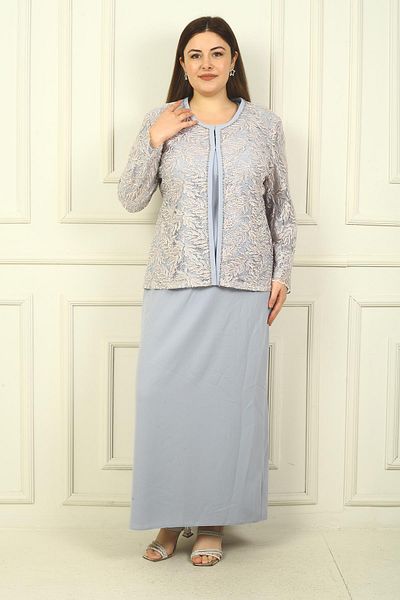 By Saygı Rochie lungă cu broderie cu margele și jachetă cu broderie cu paiete cu margele - Set de 2 mărimi plus