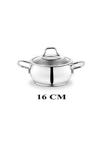Altabi Sc Haf Er Mini Steel Pot with Glass Lid 16 cm
