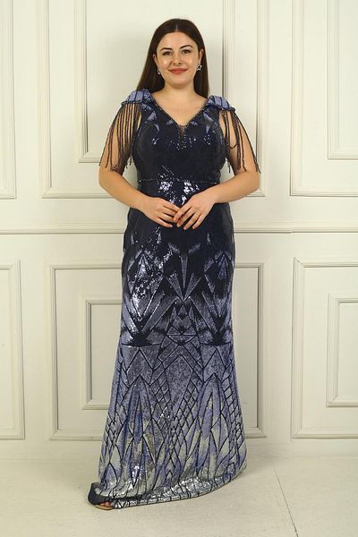 By Saygı Beaded Tassel Sleeve - Lined Long Evening Dress