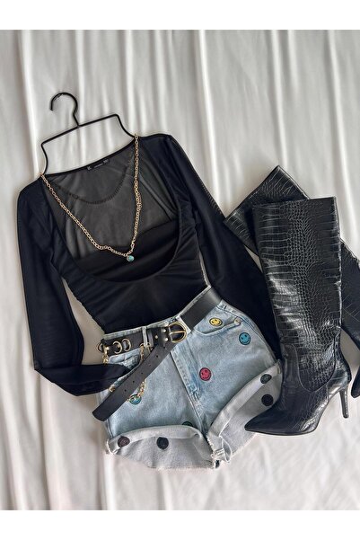 TamSeninTarzin Elkin Nakiş Detaylı Denim Şort