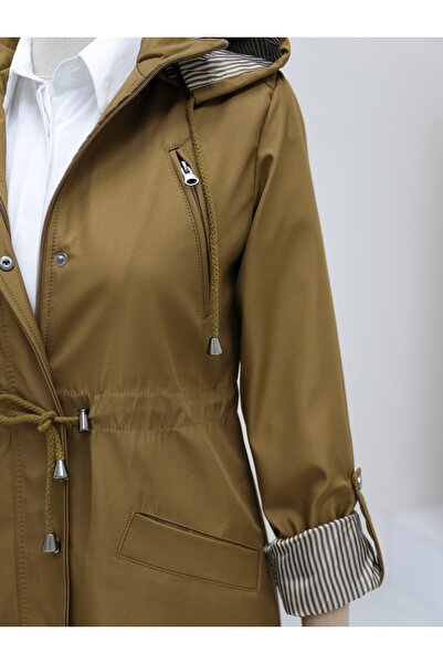 Modamorfo Çıtçıtlı Fermuarlı Kapşonlu Trenckot -taba