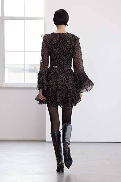 Trendyol Collection Μίνι σιφόν φόρεμα καφέ Leopard Flounce - Limited Edition Twoaw25el00286