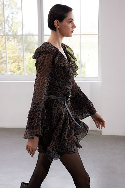 Trendyol Collection Μίνι σιφόν φόρεμα καφέ Leopard Flounce - Limited Edition Twoaw25el00286