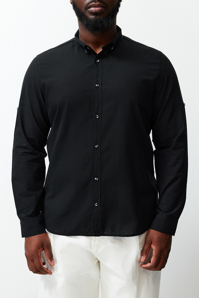 Trendyol Collection Black Regular Fit Large Size Shirt - Comfortable Button Collar TMNSS23GO00094