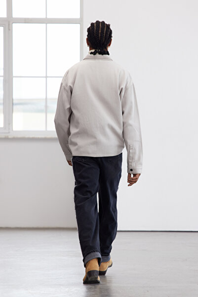 Trendyol Collection Limited Edition Stone 100% βαμβακερό μπουφάν πουκάμισο Gabardine σε μεγάλο μέγεθος TMNAW25GO00034