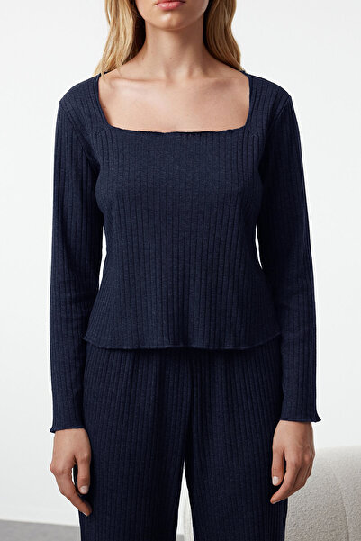 Trendyol Collection Pletená pyžamová souprava se šňůrkou v námořnické modré - Thmaw24pt00078