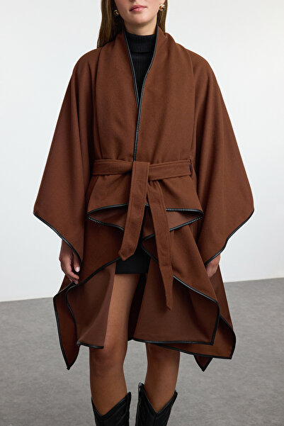 Trendyol Collection Brown Soft Textured Oversize Cloak Coat Twoaw25Kb00056