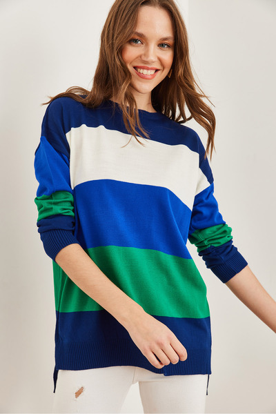 Olalook Темно-синій товстий светр з блокуванням жіночий пуловер KZK19000824