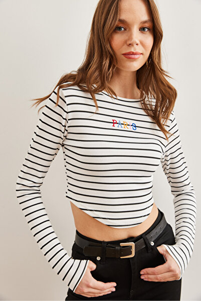 Olalook White Embroidered Paris Crop Blouse - Lycra Bottom, Blz- 19002737