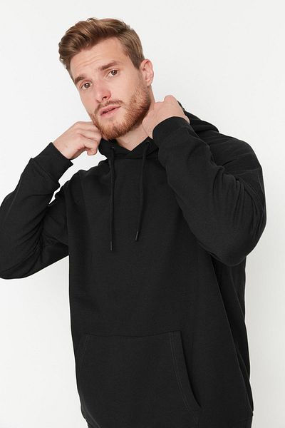 Trendyol Collection Polár kapucnis oversize fekete pulóver - Tmnaw23sw00192