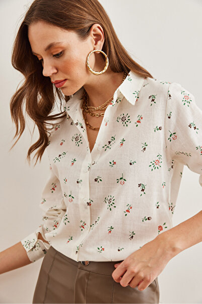 Olalook Drobná lněná košile s květinovým vzorem - Coral Cuffed Gml- 19001248