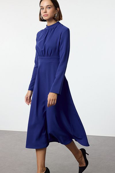Trendyol Collection Rochie Skater Midi Saks cu guler ridicat - TWOAW25EL00256
