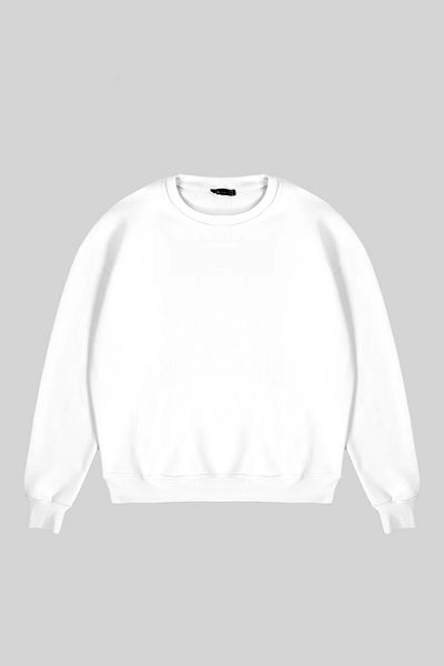 Sekizbiraltı Hoodless Basic Oversize Unisex White Sweatshirt